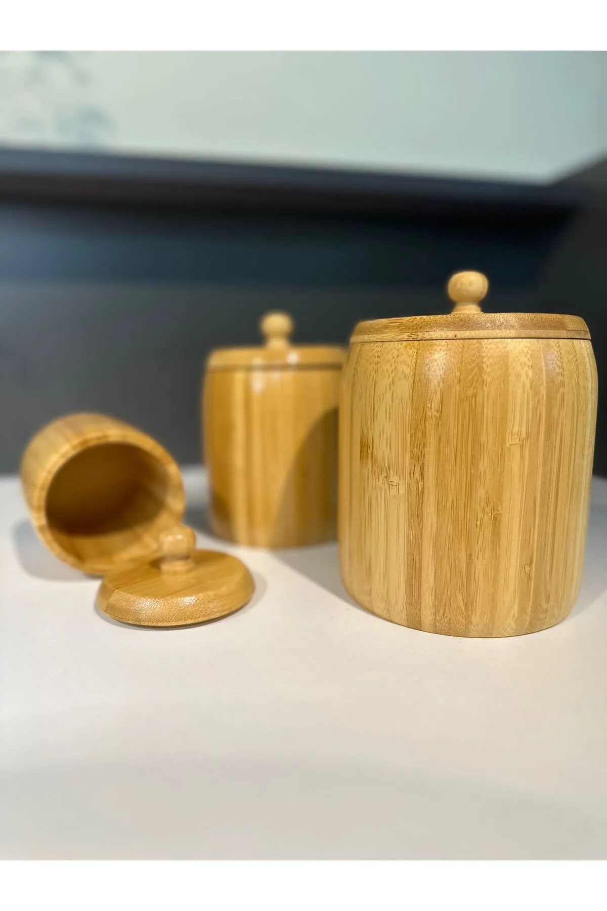 1 Adet Bambu Ahşap Kavanoz - Saklama Kabı- Baharatlık (11 x 8 cm) fotoğrafı – 1, adet, bambu, ahsap
