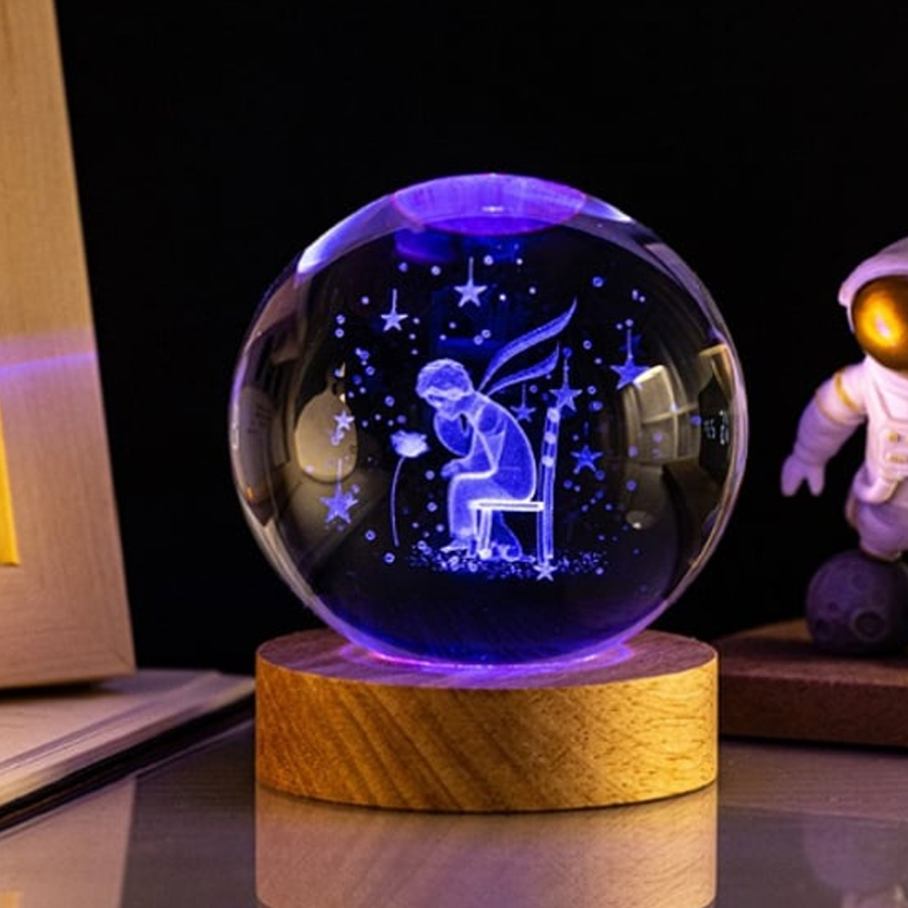 Ahşap Altlıklı Renk Değiştiren Cam Küre Küçük Prens RGB fotoğrafı – ahsap, altlikli, renk, degistiren