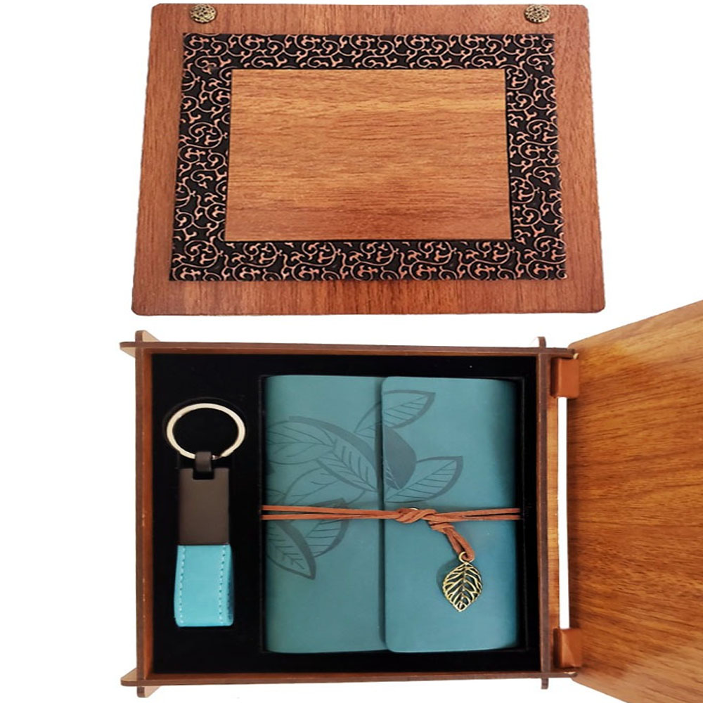 Ahşap Kutulu Mavi Deri Defter ve Anahtarlık Set fotoğrafı – ahsap, kutulu, mavi, deri