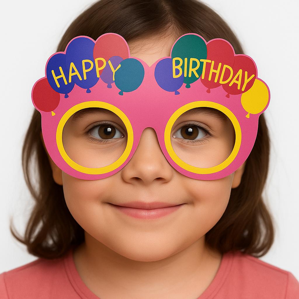 Balon Desenli Karton Doğum Günü Gözlükleri 6 Adet Pembe Renk fotoğrafı – balon, desenli, karton, dogum