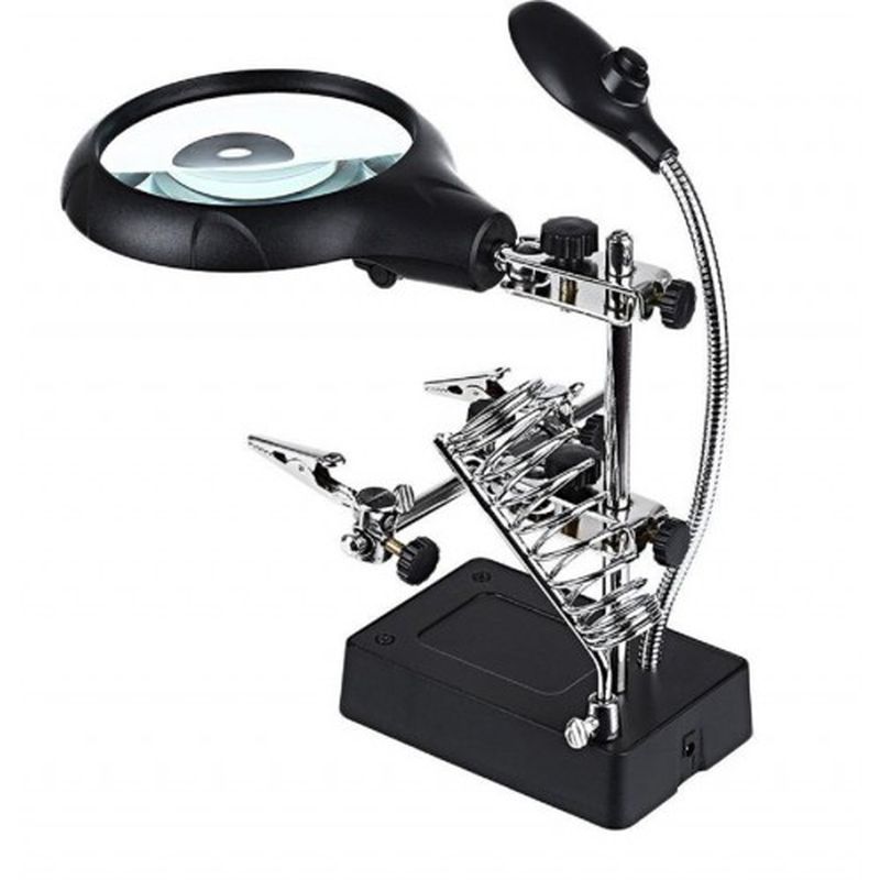 Masa Üstü Mandallı 2.5X90 Mm 7.5X34 Mm Mercekli Adaptörlu Işıklı Büyüteç fotoğrafı – masa, ustu, mandalli, 25x90