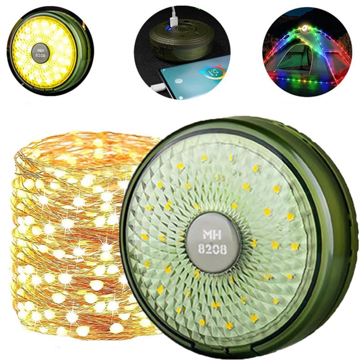 Şarjlı 10 Metre Ledli Şarj Göstergeli 8 Işık Modlu Hareketli Ve Flaşör Modlu Kamp Lambası Led Işık fotoğrafı – sarjli, 10, metre, ledli