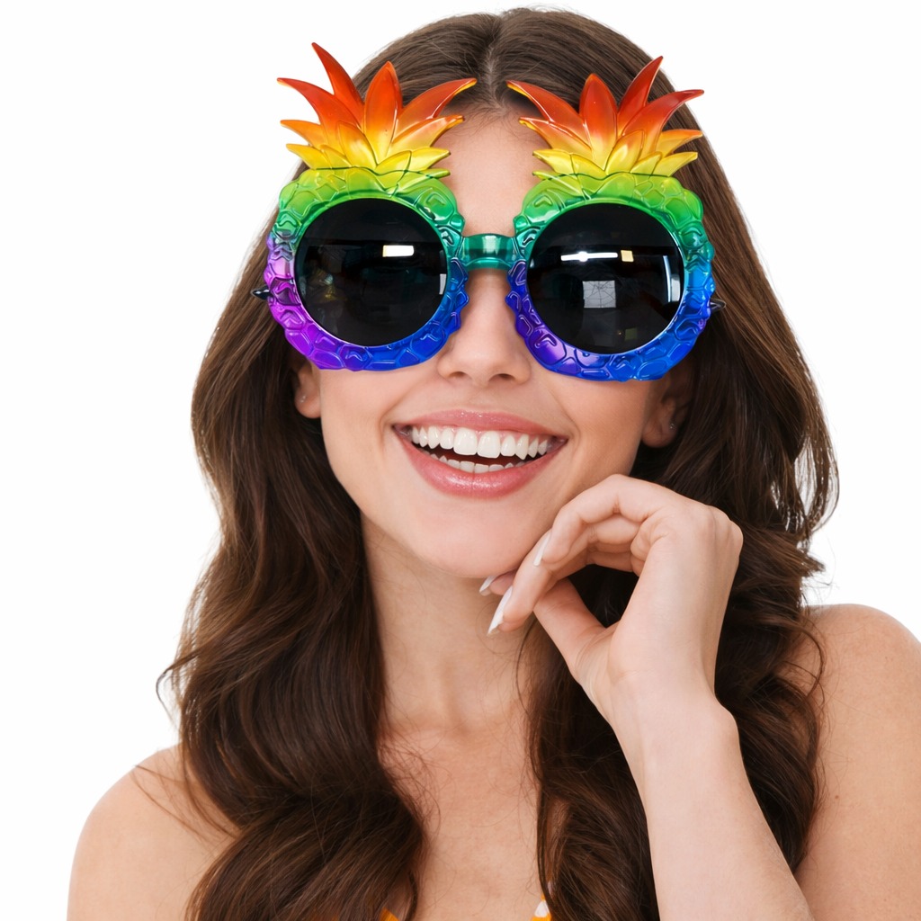 Tropikal Ananas Tasarımlı Renkli Hawaii Parti Gözlüğü fotoğrafı – tropikal, ananas, tasarimli, renkli